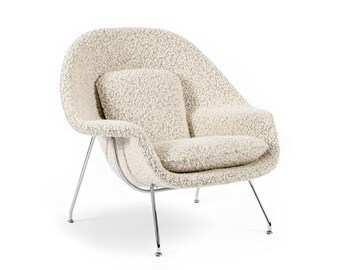 Restored Mid Century Eero Saarinen Womb Chair, Ivory Wool Bouclé, Multiples/Custom Available