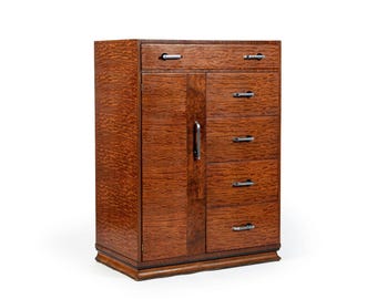 Art Deco Tiger Wood Dresser Cabinet, Vintage Streamline Modern 1940s