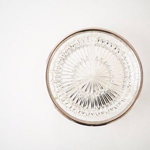 vintage mid century silver rim crystal glass bowl