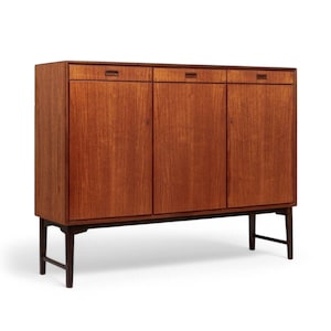 Mid Century Swedish Teak Wood High Cabinet Credenza or Sideboard