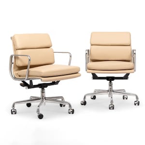 Eames for Herman Miller Cream Leather Office Chair Pair 2000s