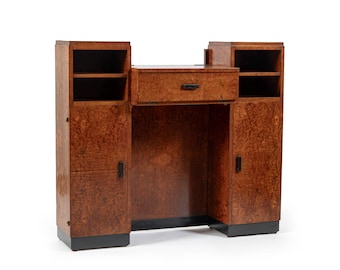 American Art Deco Birdseye Maple Vanity Cabinet or Dressing Table, Circa 1930