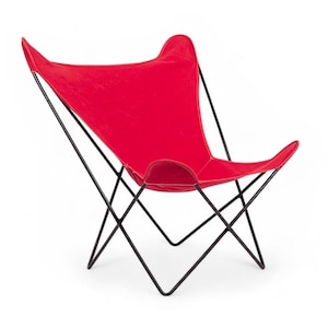 Vintage Mid Century Red Butterfly Canvas and Metal Chair by Knoll, 1970s