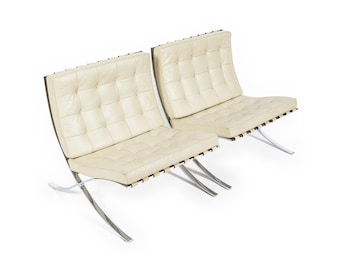 Mid Century Cream Barcelona Chairs by Mies van der Rohe for Knoll, 1980s