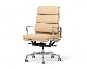 Eames Herman Miller Tall Tan Leather Office Chair Aluminum Group