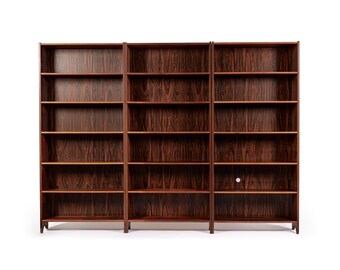 Set of 3 Mid Century Scandinavian Modern Tall Rosewood Bookcases