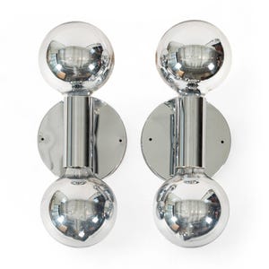 Vintage Mid Century Silver Chrome Wall Sconce Lights by Sonneman, 1970s