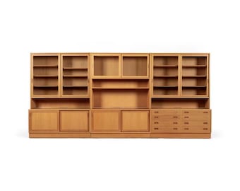 Mid Century Danish Oak Wood Shelving & Display Cabinets by Poul Hundevad