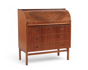 Mid Century Swedish Teak Rolltop Secretary Desk by Egon Ostergaard