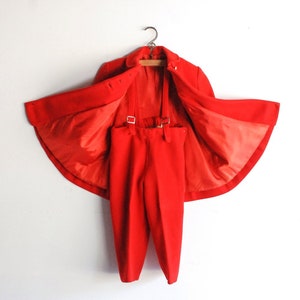 Vintage Handmade Girl's Red Wool Winter Coat and Pants Set image 3