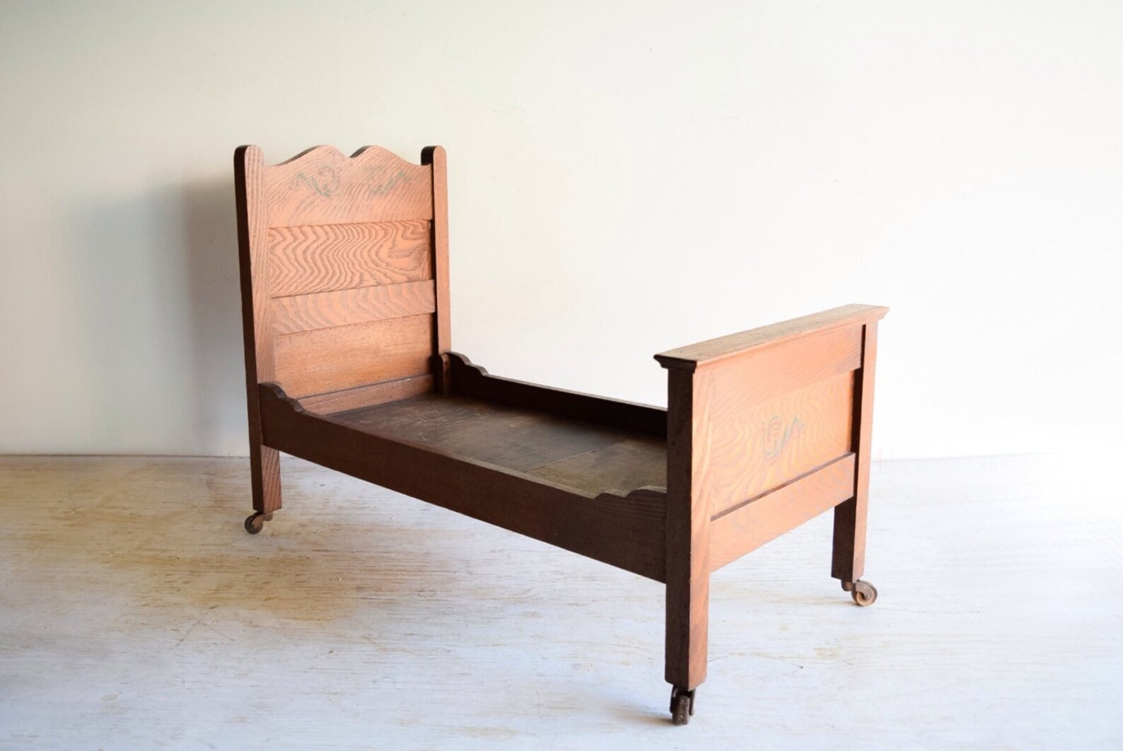 Vintage Antique Wooden Doll Bed Crib Antique Tiger Oak Rustic Etsy