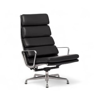 Eames Herman Miller Black Leather Soft Pad Office Lounge Chair