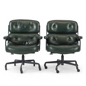Pair Green Leather Time Life Office Chairs by Eames for Herman Miller 1996