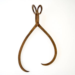 Vintage Antique Primitive Industrial Ice Block Hook Tongs from Hand-Forged Cast Iron