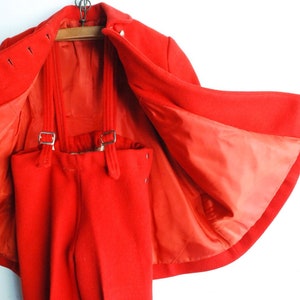 Vintage Handmade Girl's Red Wool Winter Coat and Pants Set image 4