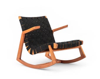 Rare Early Mid Century Wooden Rocking Chair by Ralph Rapson, 1940s
