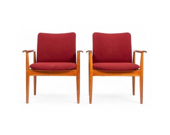 Danish Modern Red Diplomat Chairs by Finn Juhl for France & Daverkosen