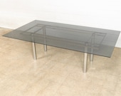 Mid Century Dining Table, Mid Century Modern Tobia Scarpa for Knoll Andre Large Rectangular Smoked Gray Glass Chrome Dining Table, 1970s