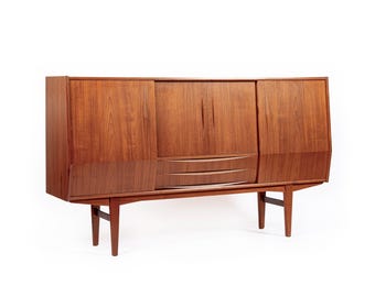 Mid-Century Danish Modern Teak High Sideboard or Bar Cabinet 1960s