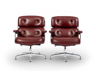 Pair Eames Herman Miller Time Life Lobby Red Leather Office Chairs
