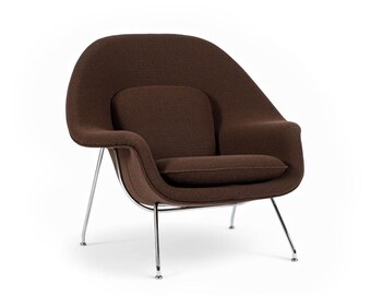 Restored Mid Century Womb Lounge Chair, Eero Saarinen for Knoll, Brown Knoll Fabric