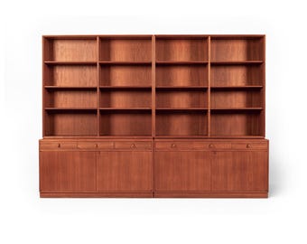 Large Mid Century Swedish Teak Wood Bookshelf Wall Unit by Bodafors