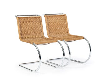 Mies van der Rohe MR10 Cane and Chrome Cantilever Dining Chairs for Stendig, Bauhaus Pair