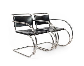 Bauhaus MR 20 Black Leather Chairs by Mies van der Rohe for Knoll, 1979