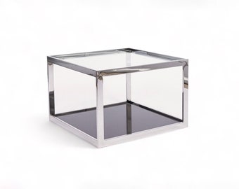 Mid Century Modern Square Glass, Chrome and Marble Side Table
