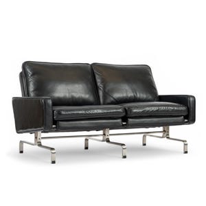 Vintage Postmodern Black Leather Loveseat Sofa, 1980s