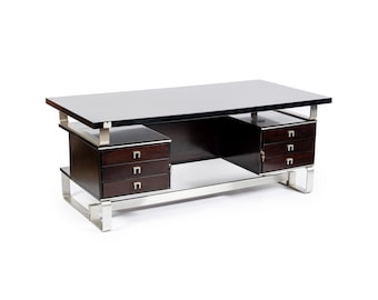 Postmodern Italian Rosewood and Metal Writing Desk by Abbondinterni, 1970s