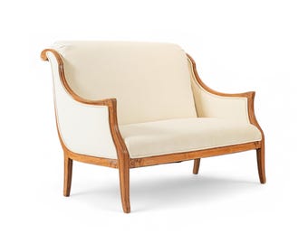 Antique French Art Deco Two-Seat Loveseat Sofa with Cream Upholstery, 1940s