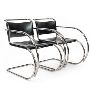 Bauhaus MR 20 Black Leather Arm Chairs by Mies van der Rohe for Knoll, 1979