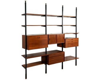 Early Production George Nelson OMNI Three-Bay Modular Walnut Wall Unit by Structural Products, Circa 1961
