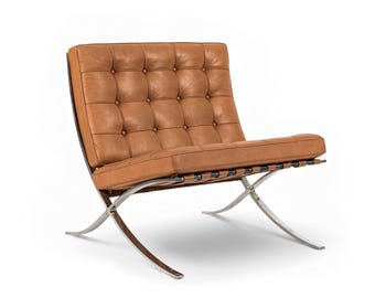 Mid Century Brown Leather Barcelona Chair by Mies van der Rohe for Knoll, 1983