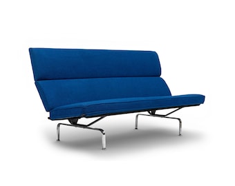 Mid Century Blue Sofa Compact by Eames for Herman Miller 1970s