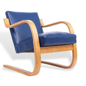 Bauhaus 402 Blue Arm Chair by Alvar Aalto, Made in Finland, 1930s