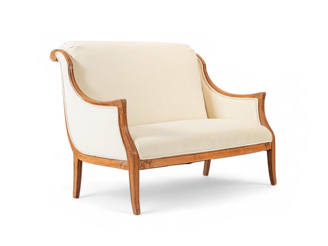 1940s Antique French Art Deco Two-seat Loveseat Sofa Cream Upholstery ...