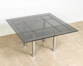 Mid Century Dining Table, Mid Century Modern Tobia Scarpa Andre Square Smoked Gray Glass Chrome Dining Table for Knoll International