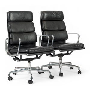 Pair Authentic Eames Herman Miller Tall Black Leather Office Chairs 2001