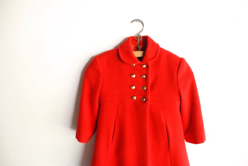 Vintage Handmade Girl's Red Wool Winter Coat and Pants Set image 1