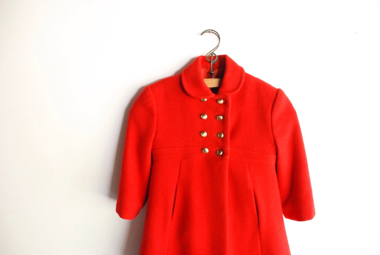 Vintage Handmade Girl's Red Wool Winter Coat and Pants Set