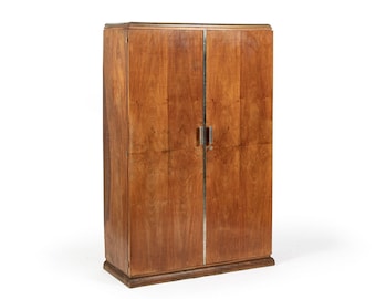 Antique French Art Deco Mahogany Wardrobe Armoire Cabinet, 1940s