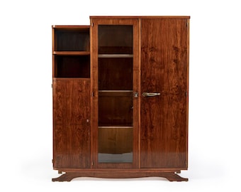 Antique French Art Deco Rosewood Vitrine Display Cabinet or Bookcase, 1940s