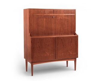 Mid-Century Danish Modern Teak Secretary Desk Cabinet 1960s