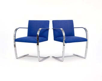 Mid Century Blue Brno Chairs by Mies van der Rohe for Knoll, 2006