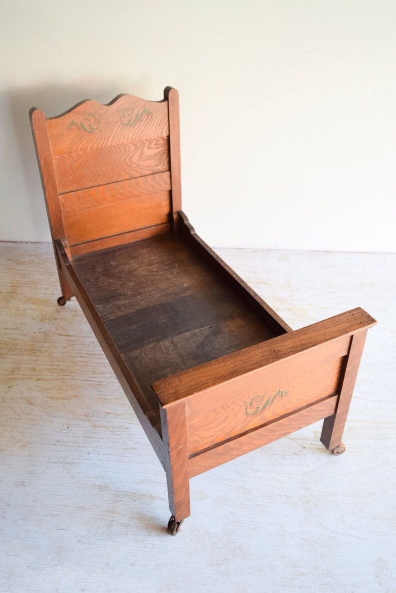 Vintage Antique Wooden Doll Bed Crib Antique Tiger Oak Rustic Etsy