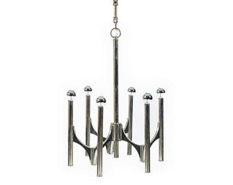 Gaetano Sciolari Italian Chrome Mid Century Modern Chandelier, 1970s