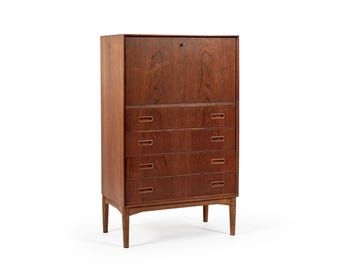 Mid-Century Danish Modern Teak Secretary Desk or Bar Cabinet Made in Denmark 1960s