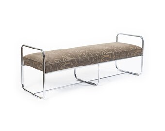 Antique Hoffmann Bauhaus Daybed Bench for Howell, Art Deco Chrome Tubular Steel Bench, 1940s